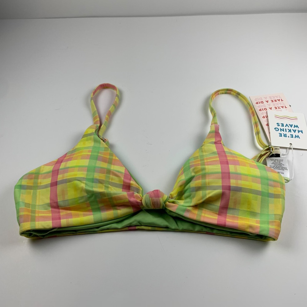 Dippin' Daisy's Women's Knot Front Plaid Bikini Pullover Swim Top Size XS NWT